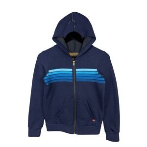 Aviator Nation Kids 5 Strip Zip Hoodie in Navy & Blue Sz 10